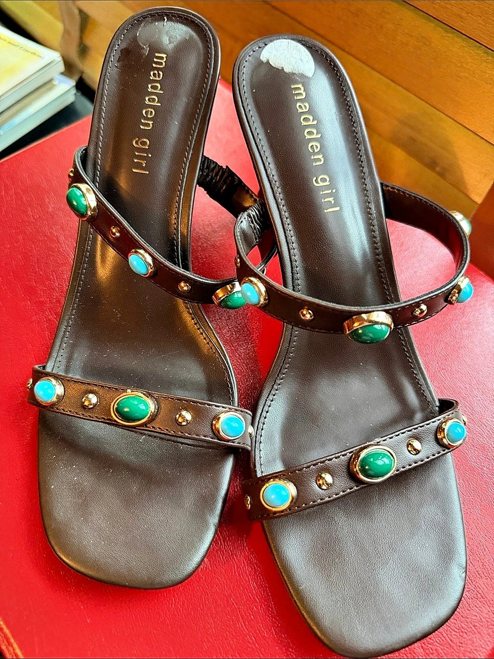 Madden Girl Genie Embellished Brown Heels